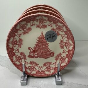 MATCERAMICA Portugal 4 Salad Plates 8" Red Christmas Tree Ceramic New
